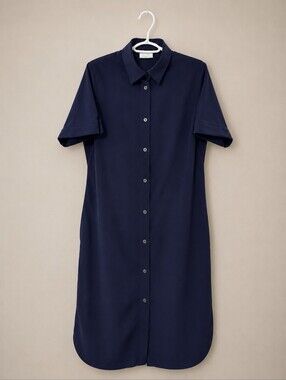 Columbia Navy Short-Sleeve Button-Front Midi Dress